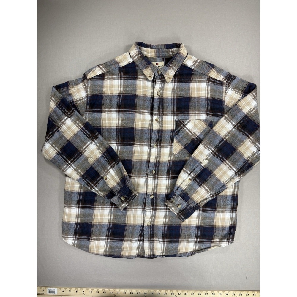 Woolrich Shirt Men's XL Blue Tan Flannel Plaid Long Sleeve Button Down Outdoor